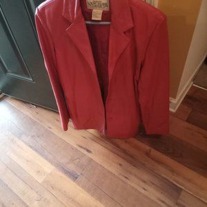 Red genuine leather coat jacket M